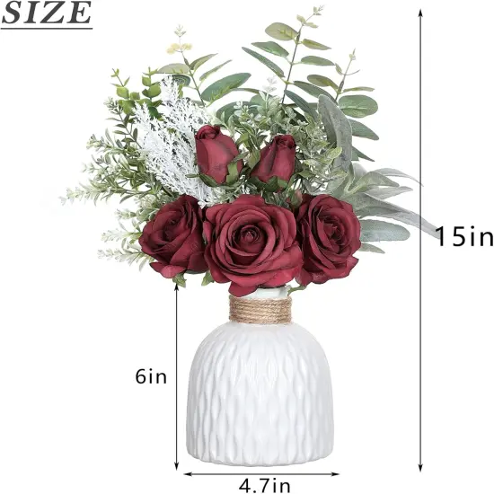Silk Roses & Eucalyptus in Ceramic Vase Decor White {4}