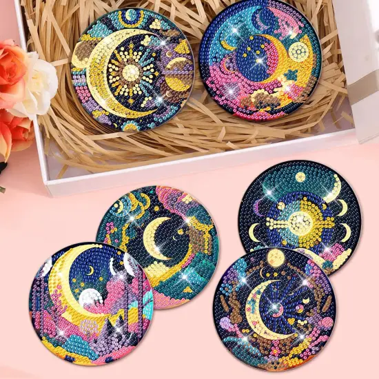 8 PCS Mystical Moon Diamond Art Coasters Diamond Art Coasters Kits with Holder Mystical Moon DIY Coasters for Beginners, Adults, Kids, Diamond Art Crafts Supplies {4}