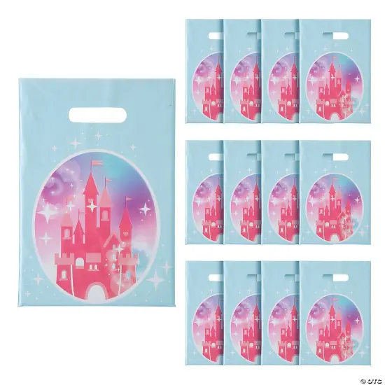 Pink Princess Party Castle Plastic Treat Bags 8 1/2" x 12" - 12 Pc {2}