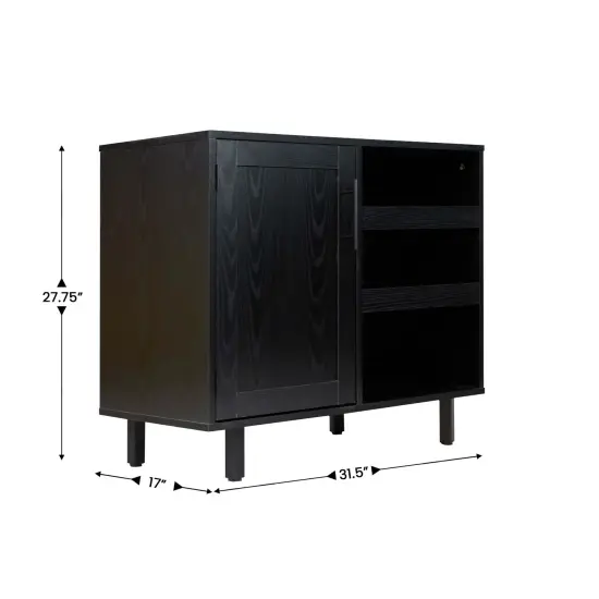 Merrick Lane Aloise Bar and Sideboard with Storage Cabinet, Hanging Stemware Holders and Bottle Storage Black {5}
