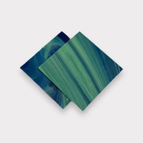 Blue Transparent Olive Green Prisma COE 96 Fusible Glass Sheets / Mosaic Squares - 2 Pack {2}