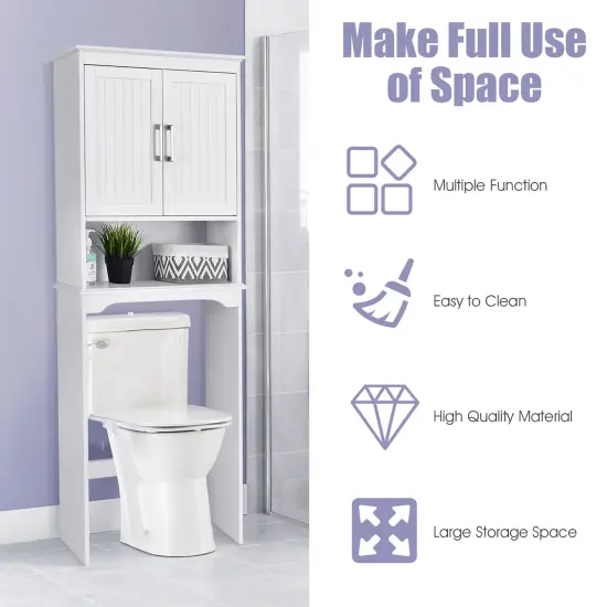 Costway Over The Toilet Space Saver Bathroom Organizer w/ Storage Cabinet & Shelf White {5}