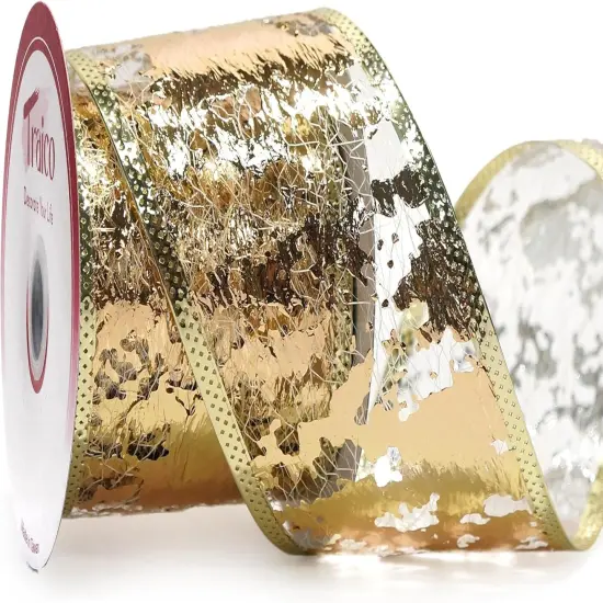 Gold Foil Metallic Mesh Wired Ribbon 10 Yards for Home Decoration Gift Wrapping {1}