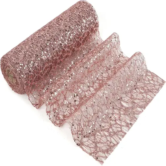 Rose Gold Glitter Mesh Web Ribbon - 10 Inch Wide x 10 Yards Roll {1}