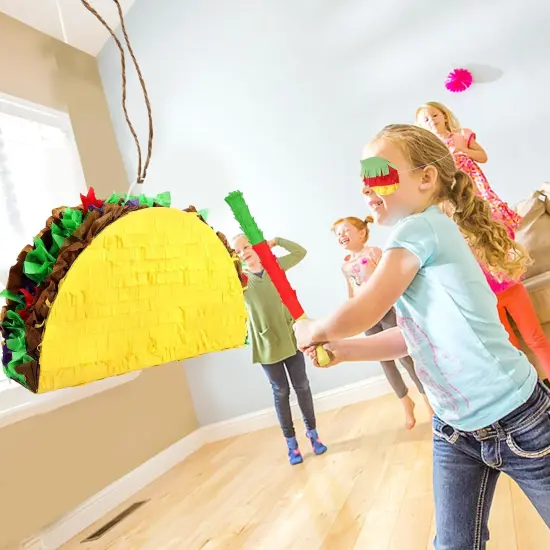 Taco Pinata Set Mexican Birthday Party Pinata with Stick & Blindfold for Kids Adults Cinco de Mayo Taco Decorations Mexican Party Games Fiesta Themed Birthday Party Supplies {3}