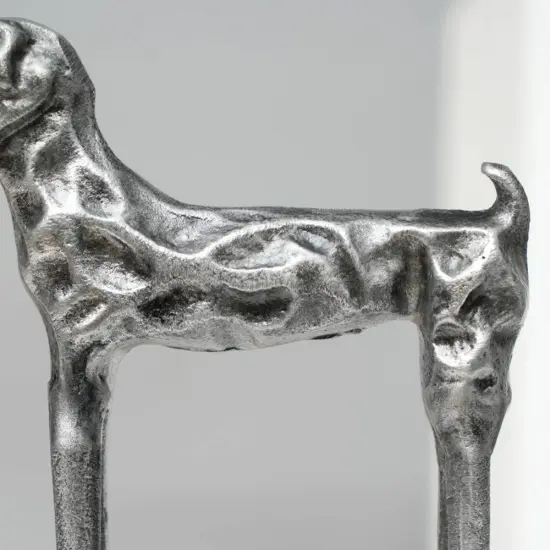 Handcrafted Tall Dog Sculpture &ndash; Modern Aluminum Figurine in Antique Silver, 5" x 2.4" x 8" {4}