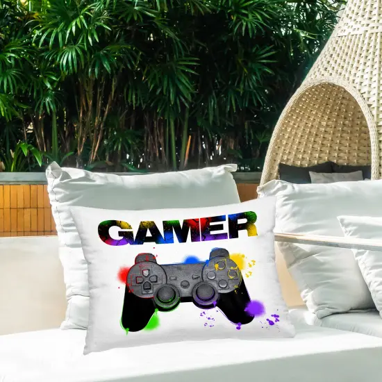 Stupell Industries Gamer with Paint Smear Outdoor Printed Pillow design by Marcus Prime, 14 x 7 x 20 {2}