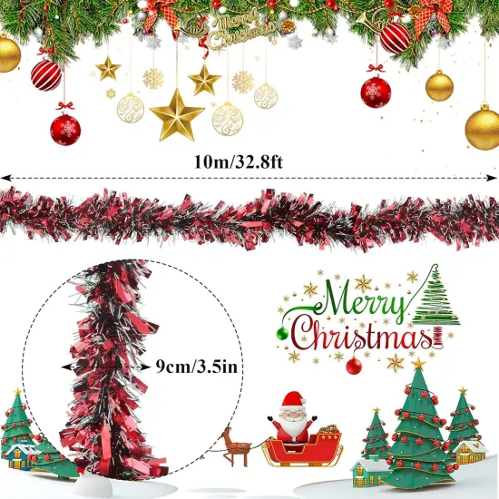 32.8 Ft Red Tinsel Garland for Party Decorations {2}
