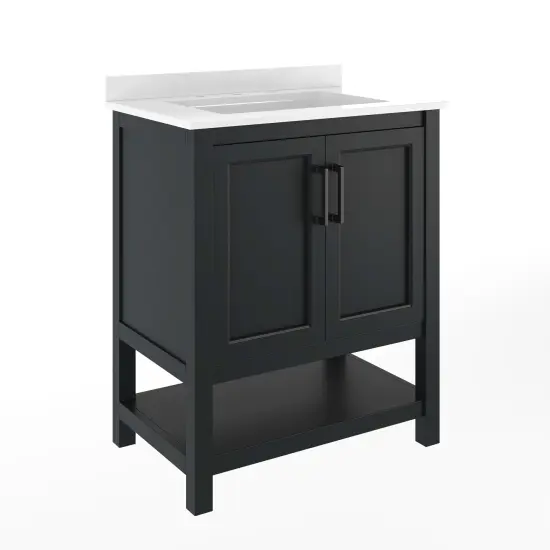 Merrick Lane Vigo Bathroom Vanity with Ceramic Sink, Carrara Marble Finish Countertop, Storage Cabinet with Soft Close Doors and Open Shelf {8}
