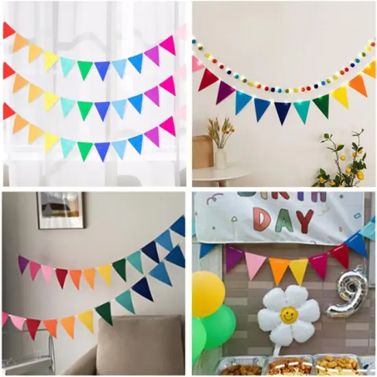 48Pcs Rainbow Pennant Banner,4 Pack Felt Fabric Flags Pennant Banners Triangle Flag for Party Wedding Christmas Birthday Bedroom Decoration {3}