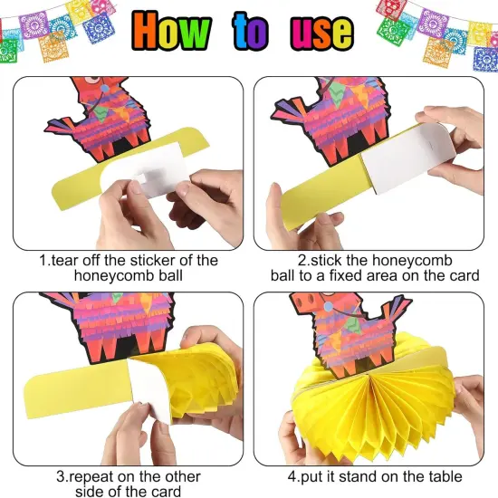 12 Pieces Fiesta Honeycomb Table Centerpiece, Cinco De Mayo Party Table Decorations, 8 Inch Mexican Table Centerpiece for Mexican Fiesta Decorations Theme Party Supplies {3}