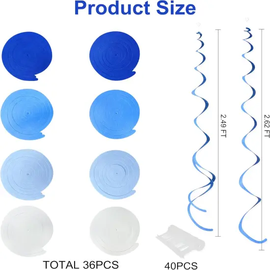 36 Pcs Blue Hanging Swirl Decorations for Party Decorations {2}