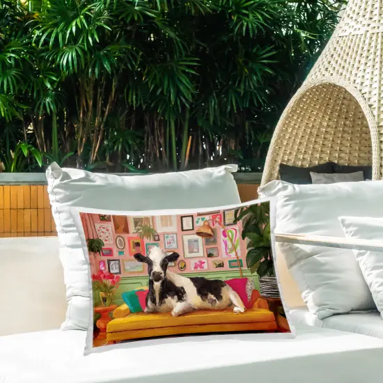 Stupell Industries Cow in Whimsical Maximalist House Outdoor Printed Pillow design by Kamdon Kreations, 14 x 7 x 20 {2}