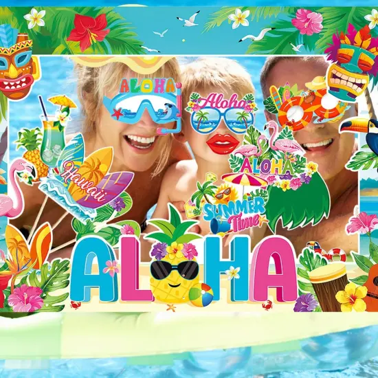Hawaiian Themed Pool Party Decorations, Photo Booth Props {5}