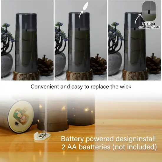 Flameless LED Candles with Timer 5 Pc Flickering Flameless Candles for Romantic Ambiance and Home Decoration Stable Acrylic Shell,with Embedded Star String，Battery Operated Candles（Grey） {2}