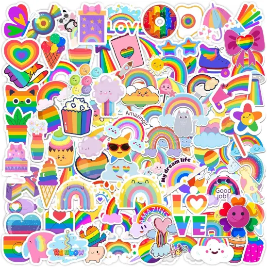 Stickers for Kids,100 PCS Stickers Pack,Rainbow Sticker,Cute Colorful Waterproof Vinyl Art Sticker.Stickers for Water Bottles,Skateboards and Notebooks,Sticker for Teens Girls Kids {1}