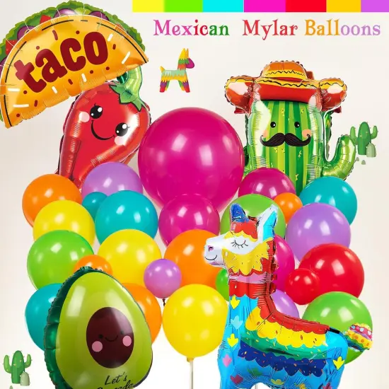Fiesta themed balloon garland kit 150pcs Mexican Fiesta Party Decorations Arch With Cactus Llama Taco Avocado Chili Pepper Mylar Balloons for carnival Birthday Cinco De Mayo Taco Party Supplies {4}