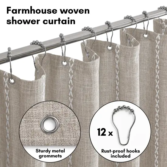 Americanflat 71x71 Woven Linen Shower Curtain with Tassel Accents - Includes 12 Grommets and Hooks - 100% Polyester {3}