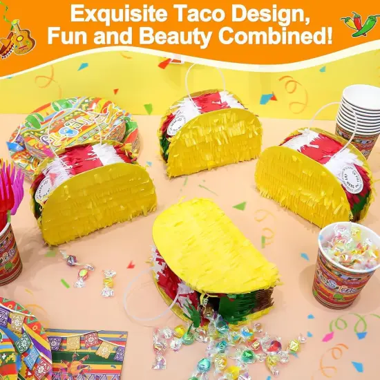 4 Pack Cinco de Mayo Mini Taco Pinata 5.5"x4.3" Mexican Mini Pinatas for Fun Taco Party Supplies Mexican Theme Party Decorations Fiesta Decorations Carnivals Festivals Birthday Table Decor {2}
