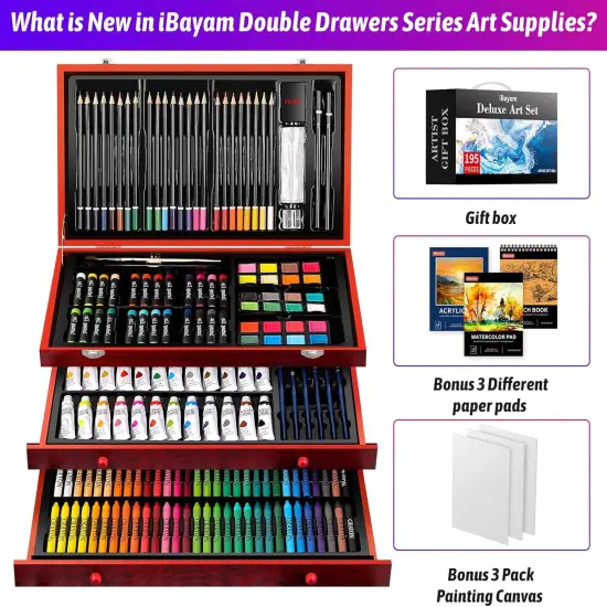 Art Supplies,195 Pack Art Set Drawing Kit for Kids Teens Girls Boys Adult, Arts and Crafts Painting Kit, Art Kits Paint Set with Acrylic Pad, Sketchbooks, Watercolor Pad, Canvases, Gift Box {3}