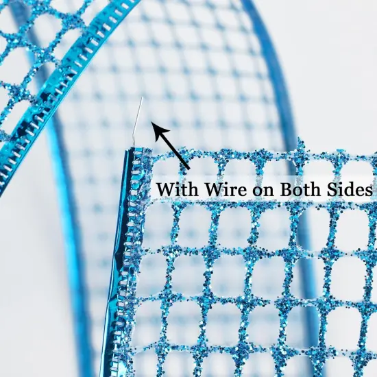 Blue Mesh Netting Ribbon - 2.5 Inch Sparkling Glamour Netted Turquoise Wired Mesh Ribbon {2}
