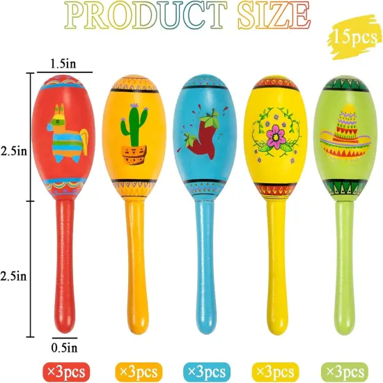 15Pcs Mexican Fiesta Party Favors Mini Wooden Maracas for Kids Mexican Fiesta Themed Birthday Baby Shower Cinco De Mayo Taco Tuesday Party Pinata Goodie Bag Stuffers Class Valentines Exchange Gifts {4}