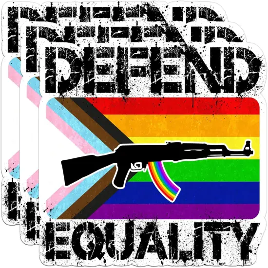 Set 3PCS 3 Inches - Defend Equality Sticker Funny Gun Stickers Progress Pride Flag and Rifle Waterproof Vinyl Decal for Water Bottles Tumbler Laptop Hard Hat Car, Trending Gifts for Women Men {1}