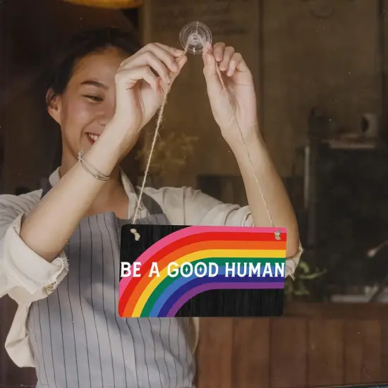 Rainbow Pride Sign Gift Farmhouse Be a Good Human Wooden Hanging Sign Plaque Rustic Wall Art Decor for Home Decoration 12 x 6 Inches {4}