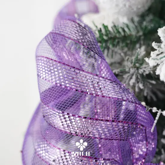 Purple Mesh Ribbon 10 Inch Deluxe Wide Foil Metallic Striped Deco Mesh Decorative Mesh Halloween Mesh Ribbon {2}