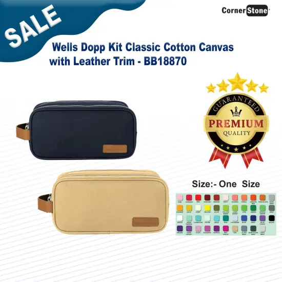 Brooks Brothers&reg; Wells Dopp Kit Classic Cotton Canvas with Leather Trim Black {2}