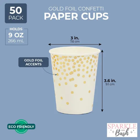 50 Pack 9oz Gold Paper Cups for Hot Drinks, Party Supplies, Weddings, Bridal Showers {5}