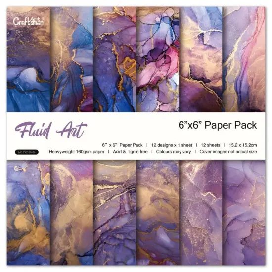 Fluid Art Scrapbook Paper Pack. 12 Sheets of 15.2x15.2cm Heavyweight Paper Pad F07M2-3 AC230310-06 {1}