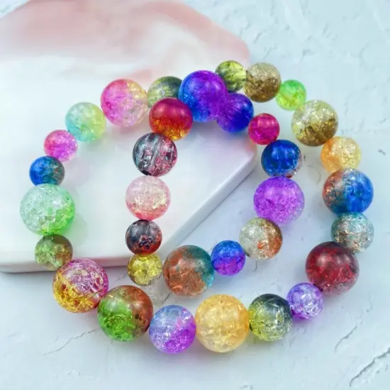 100pcs Crackle Acrylic Beads 12mm Round Crystal Acrylic Craft Beads for Jewelry Making DIY Bracelet Necklace Handmade Craft Decoration(Red-Lake Blue) {1}