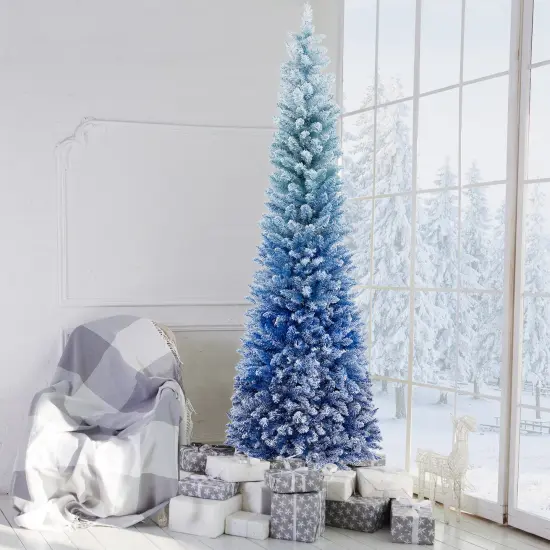 7 Feet Blue Gradient Snow Flocked Artificial Christmas Tree-Blue {3}