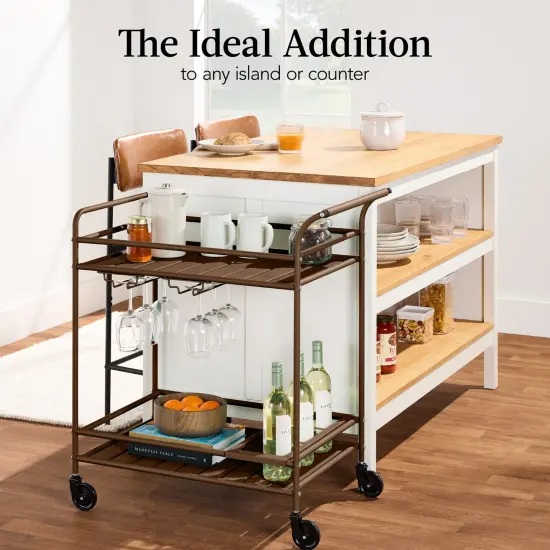 Best Choice Products 2-Tier Rolling Bar Cart Indoor/Outdoor w/ Storage Shelves, Wine Rack, Lockable Wheels Brown {6}