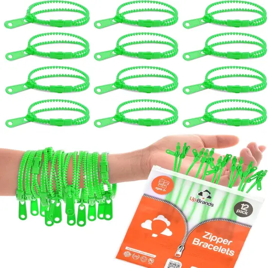 12-Pack Green 7-Inch Zipper Bracelets &ndash; Themed Fidget Party Favors for Earth Day, Bulk Sensory Toys for Kids, and Lucky Accessories for St. Patrick&rsquo;s Day {1}