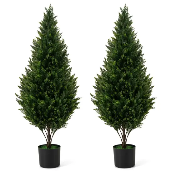 Green 4 Feet Artificial Topiary Tree Set of 2 Perfect for Indoor Outdoor Decor {1}