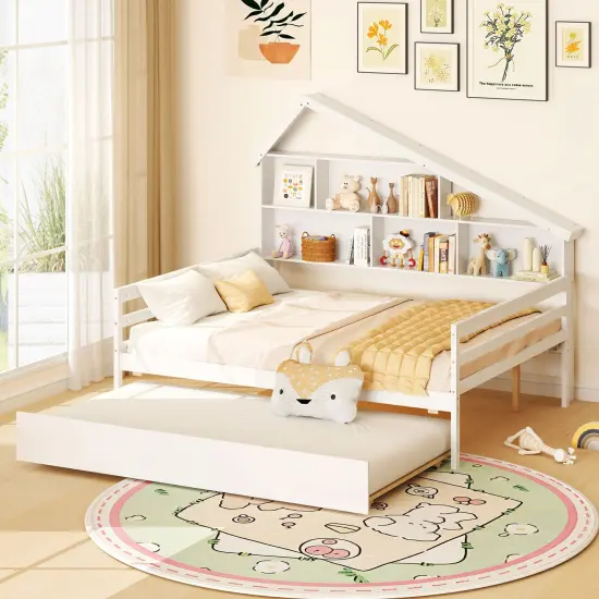 House-Shaped Full Size Daybed with Twin Size Trundle-White {2}