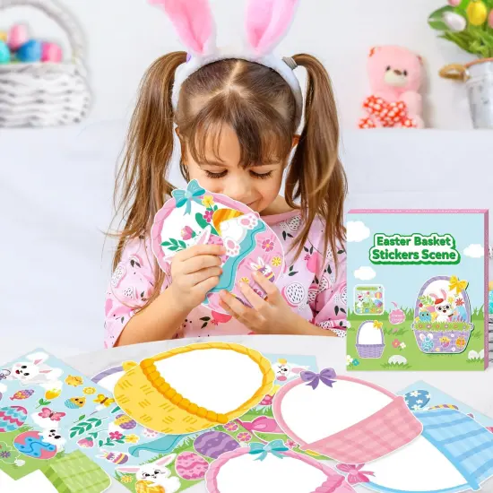Easter Basket Scene Stickers - 12 Sets of Easter Theme Basket Stuffers Art Craft Kit {4}