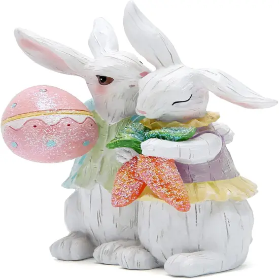 Easter Bunny Hand-Carved Romantic Couple Decorations Spring Easter Rabbit Decors Figurines Tabletopper Decorations for Party Home Holiday Cute Rabbit Easter Day Couple Gifts Decor {2}