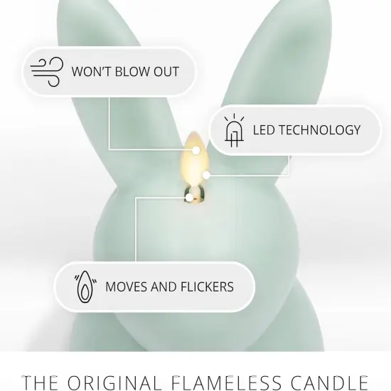 Flameless Candle Easter Bunny, Real Wax Moving Flame LED Candle with Timer, Holiday Table Decoration - 4.5" x 8" (Fresh Mint) {3}