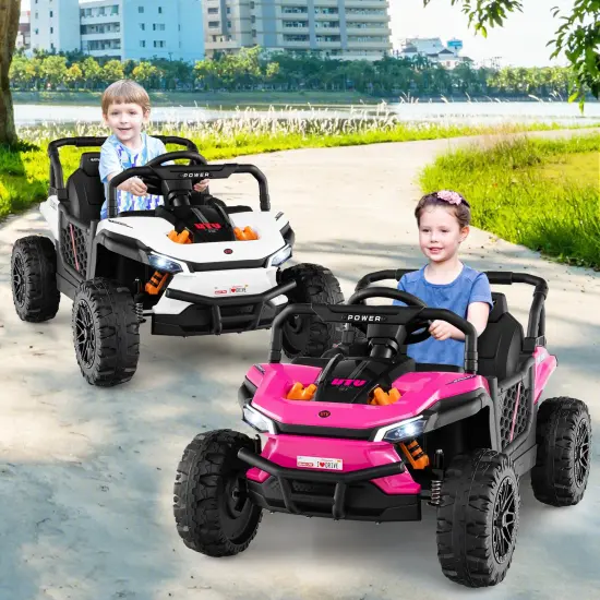 Red 12V Ride-On Truck Off-Road UTV for Kids with Parental Remote & LED Lights Pink {2}