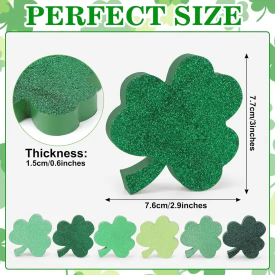 St. Patrick's Day Shamrock Decorations, Wooden Saint Patrick Day Tiered Tray Decor Set of 6, Green Clover Table Top Decoration for Home, Shelf, Door, Office Party (Glitter Solid) {4}