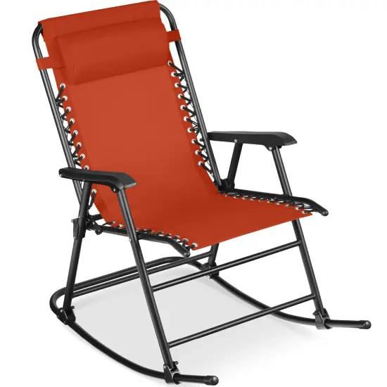 Best Choice Products Folding Outdoor Zero Gravity Rocking Lounge Chair w/ Headrest Pillow Burnt Orange {1}
