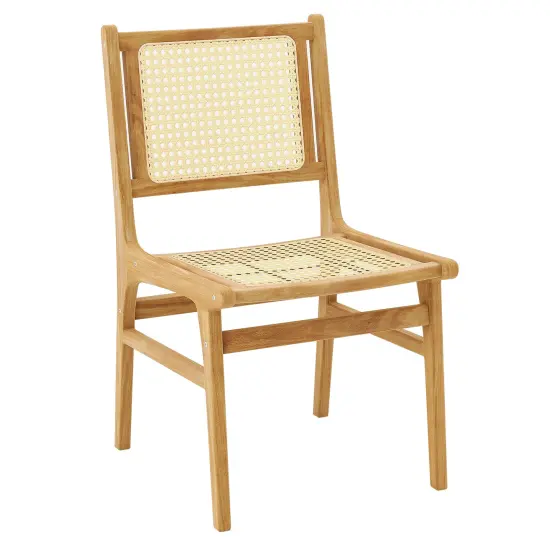 Rattan Dining Chair with Natural Cane Woven Backrest and Teak Wood Frame {1}