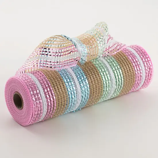 10" Metallic Easter Stripes Burlap Mesh Ribbon {1}