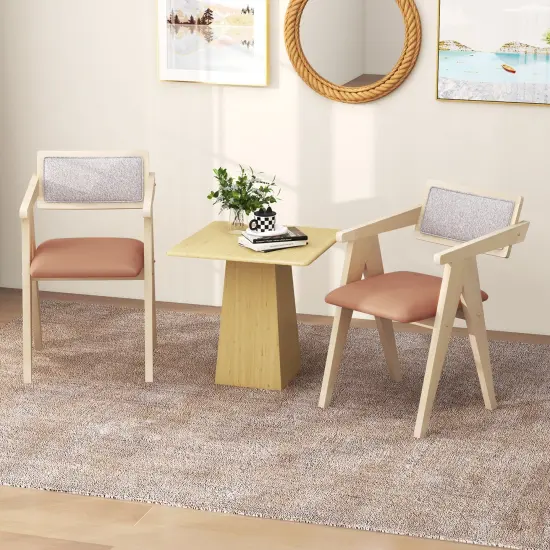 Walnut Wooden Mid-Century Accent Chairs with Leathaire Seat Cushions, Set of 2 Beige {2}