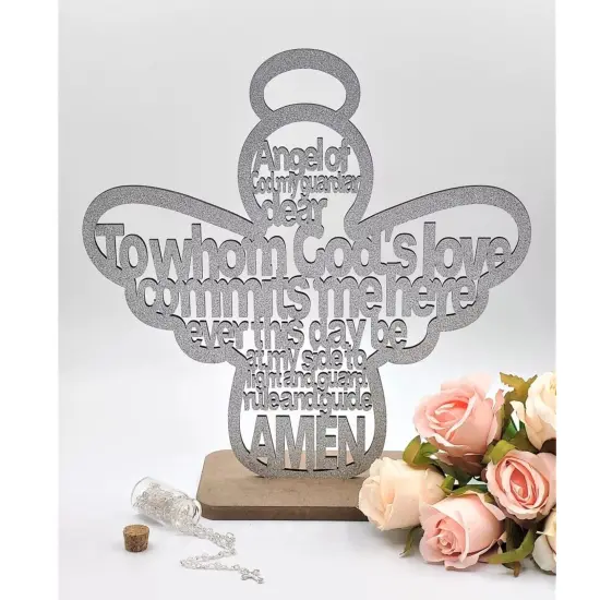 12pcs Wooden Centerpiece Cross Guardian Angel Baby Wings Silver {2}