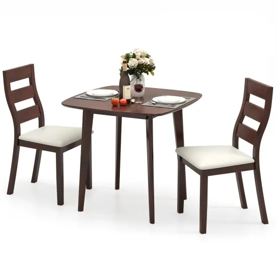 3-Piece Dining Table Set with Wooden Square Kitchen Table and 2 Chairs-Walnut {1}