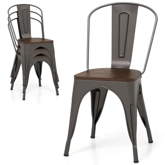 Metal Style Dining Chairs Set of 4, Stackable Kitchen Chairs with Wood Seat Gun {4}